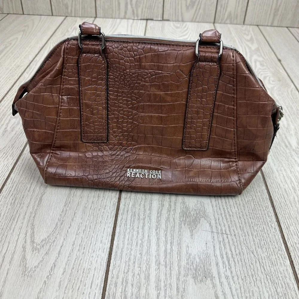 Kenneth Cole Reaction‎ Crocodile Dome Satchel Purse Bag Brown